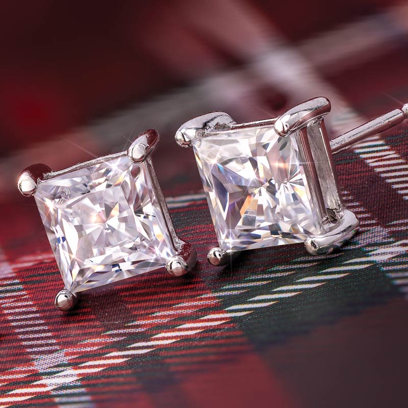 DiamondAura Classic Stud Earrings (white gold-finished)